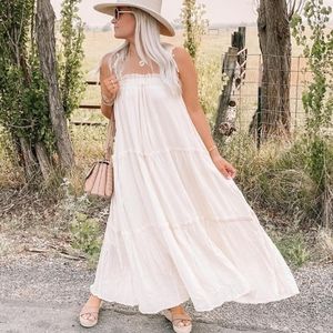 CATCH THE SUN TIERED MIDI DRESS - EGGSHELL